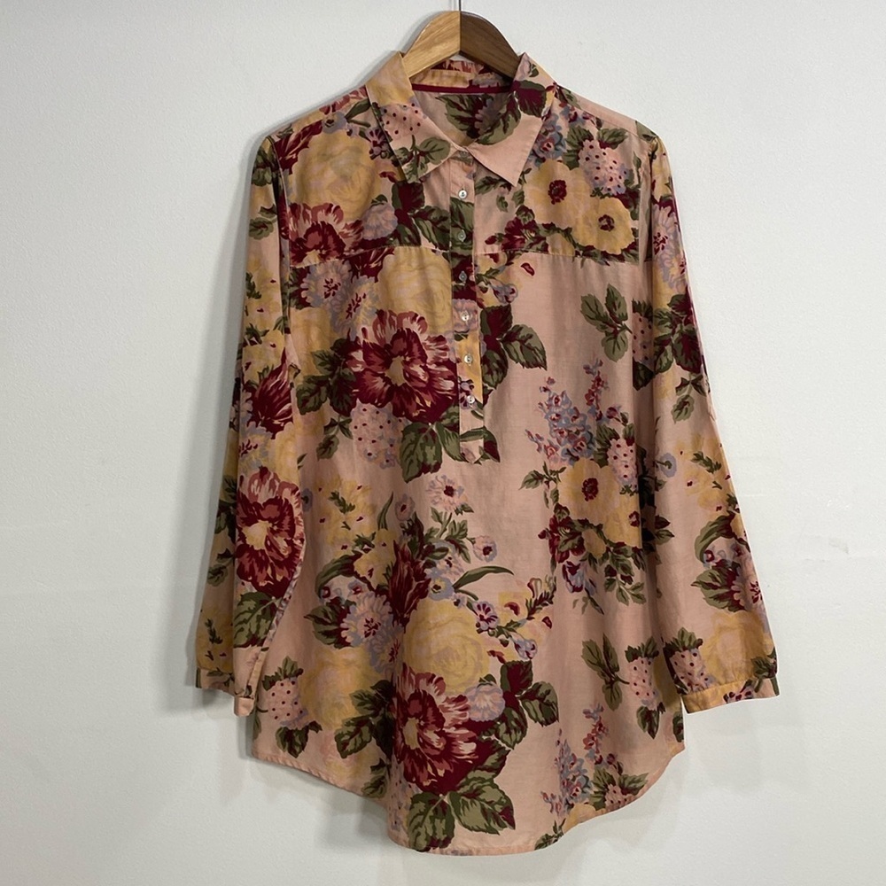 Soft Surroundings Floral Vintage Print Cotton Silk Blend Pullover Top women's M?